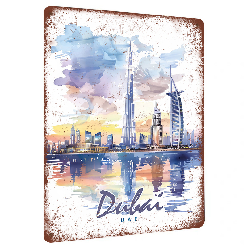 Home Office Dubai - Dubai Skyline Acquerello Metallo Wall Art