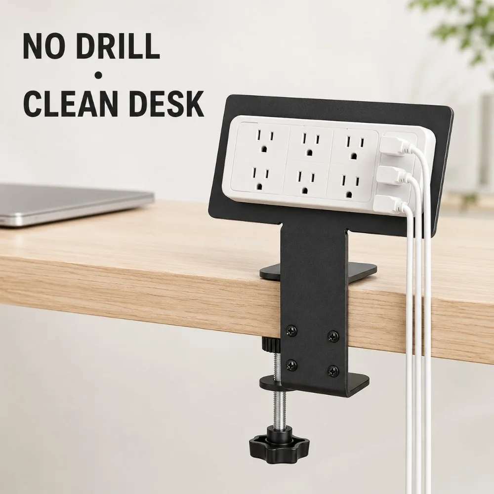 Power Strip Desk - Supporto per multipresa senza foratura, vassoio