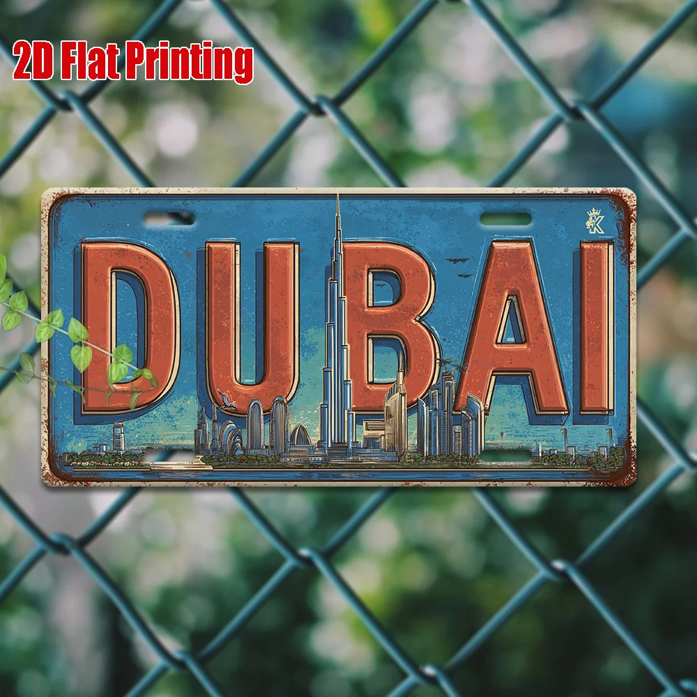 Home Office Dubai - Targa in alluminio vintage con skyline